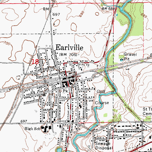 Topographic Map of Earlville Fire District, IL