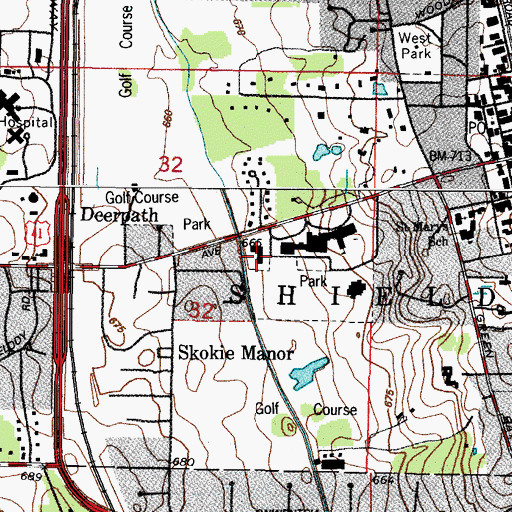 Topographic Map of Lake Forest Fire Department Station 1, IL