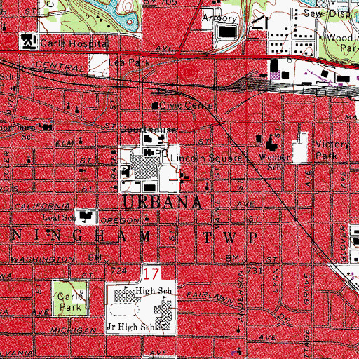 Topographic Map of Urbana Fire Rescue Services Main Station, IL