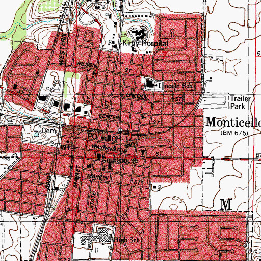 Topographic Map of Monticello Fire and Rescue, IL
