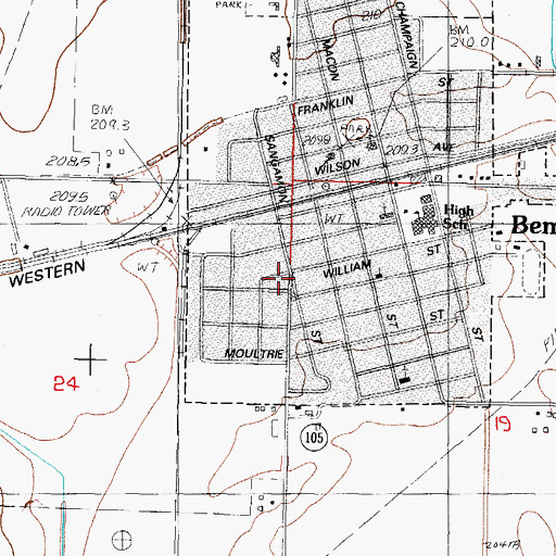 Topographic Map of Bement Fire Protection District Station 1, IL