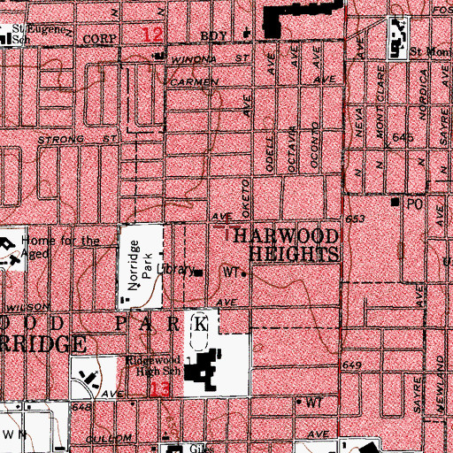 Topographic Map of Norwood Park Fire Protection District, IL