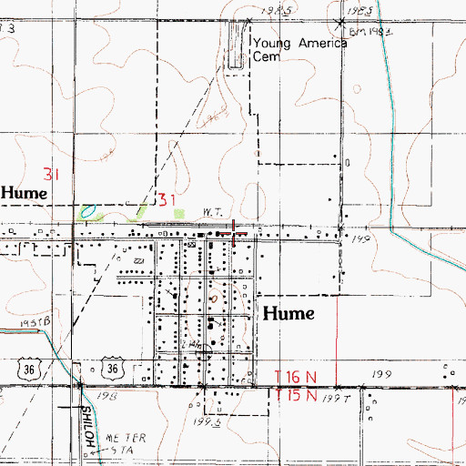 Topographic Map of Hume Fire Protection District, IL
