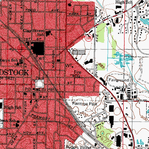 Topographic Map of Woodstock Fire and Rescue District Station 1, IL