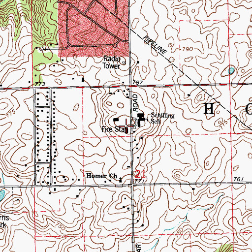 Topographic Map of Homer Township Fire Protection District Station 1, IL