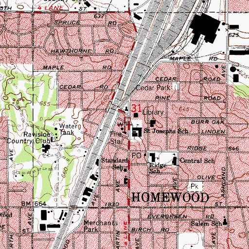 Topographic Map of Homewood Fire Department, IL