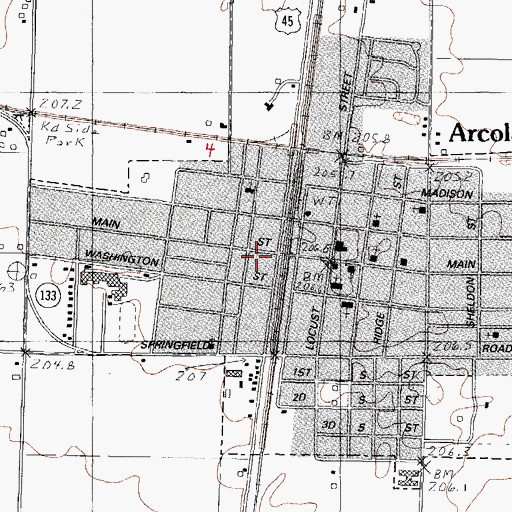 Topographic Map of Arcola Fire Protection District Westside Station, IL