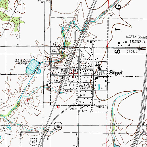 Topographic Map of Sigel Fire Protection District, IL
