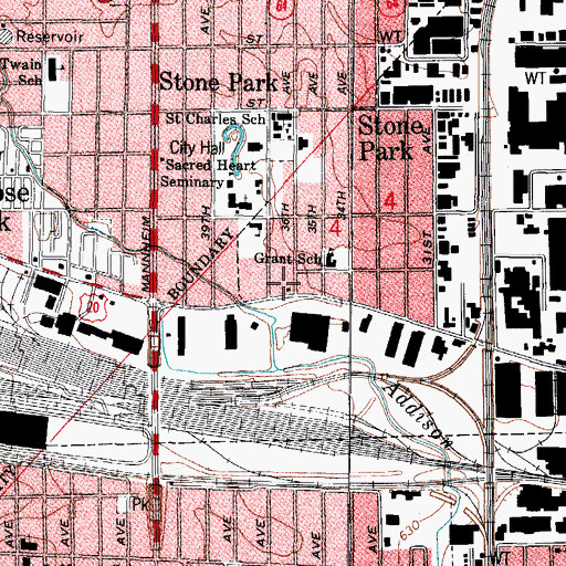 Topographic Map of Melrose Park Fire Department Station 3, IL