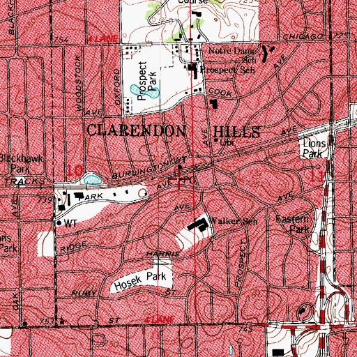 Topographic Map of Clarendon Hills Fire Department, IL