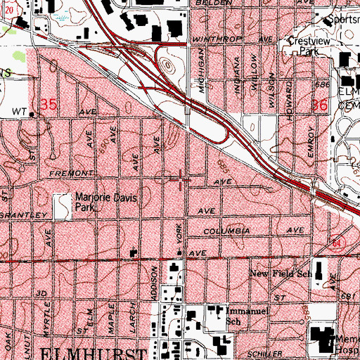 Topographic Map of Elmhurst Fire Department Station 1, IL