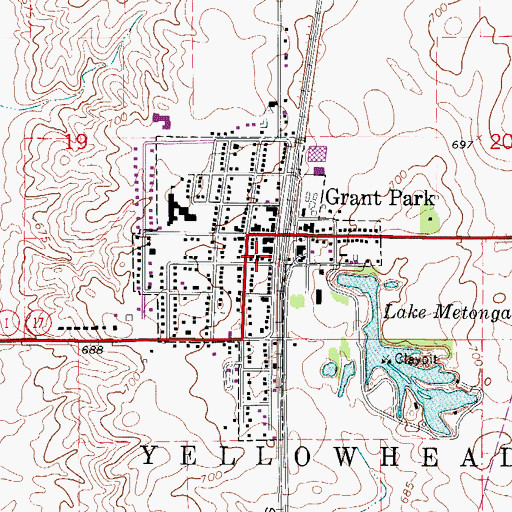 Topographic Map of Grant Park Fire Protection District, IL