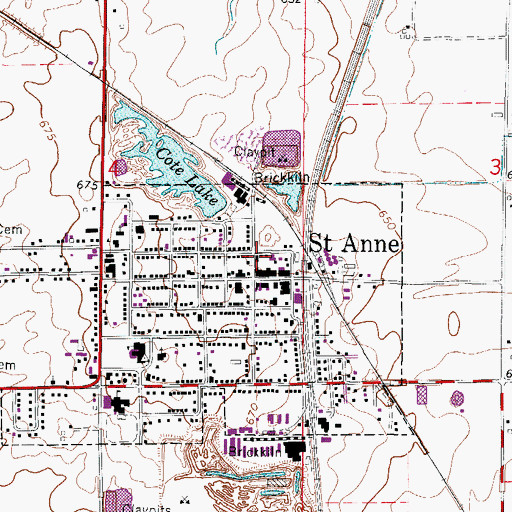 Topographic Map of Saint Anne Fire Protection District, IL