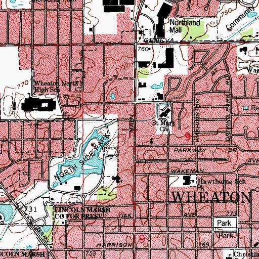 Topographic Map of Wheaton Fire Department Station 3, IL
