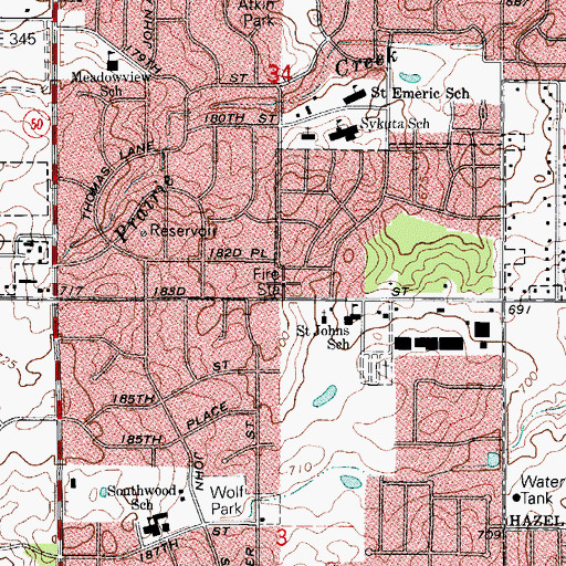 Topographic Map of Country Club Hills Fire Department, IL