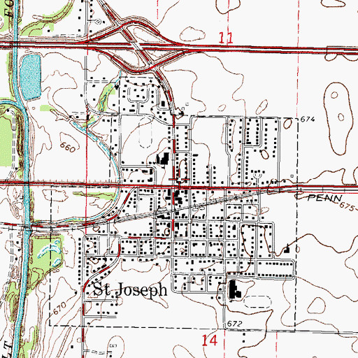 Topographic Map of Saint Joseph-Stanton Fire Protection District, IL