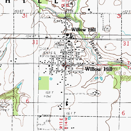 Topographic Map of Willow Hill Volunteer Fire Department, IL