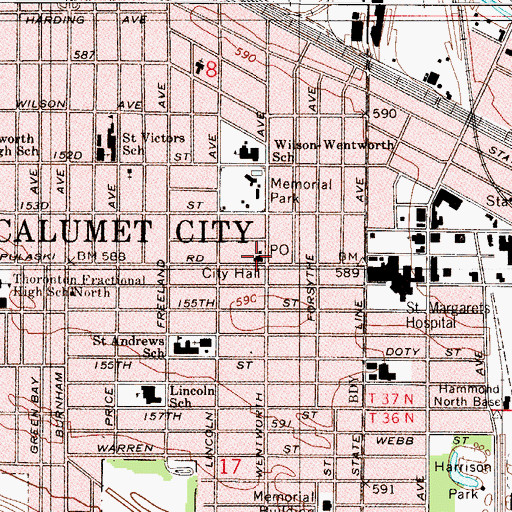Topographic Map of Calumet City Fire Department Station 1, IL