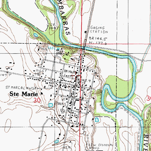Topographic Map of Sainte Marie Volunteer Fire Department, IL