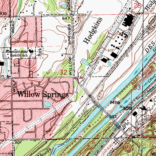 Topographic Map of Willow Springs Fire and Rescue, IL