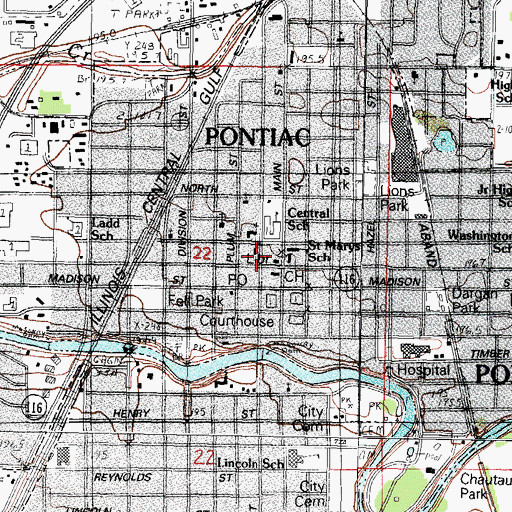 Topographic Map of Pontiac Fire Department, IL