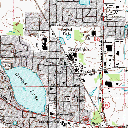 Topographic Map of Grayslake Fire Protection District Station 1, IL