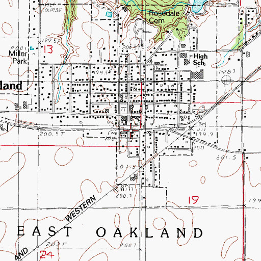 Topographic Map of Oakland Community Fire Protection District, IL