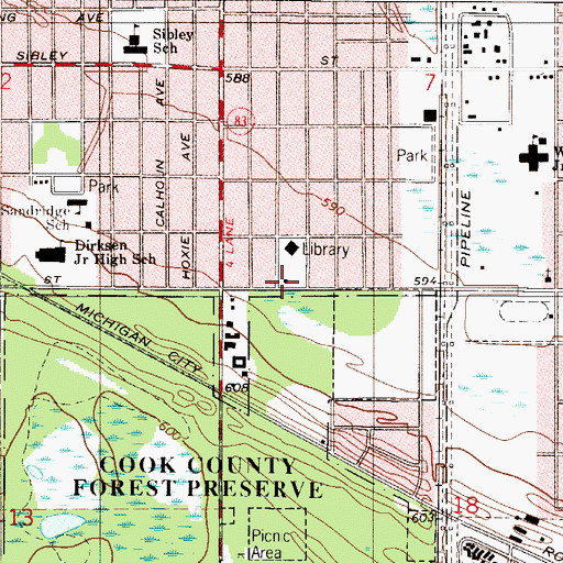 Topographic Map of Calumet City Fire Department Station 2, IL