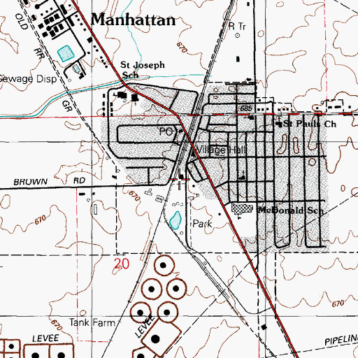 Topographic Map of Manhattan Fire Protection District Station 1, IL