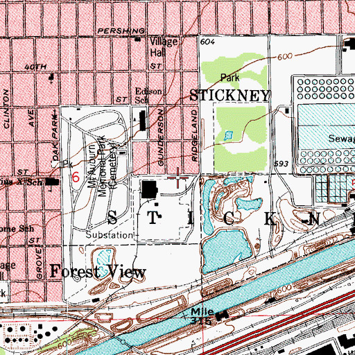 Topographic Map of Stickney Fire Department, IL