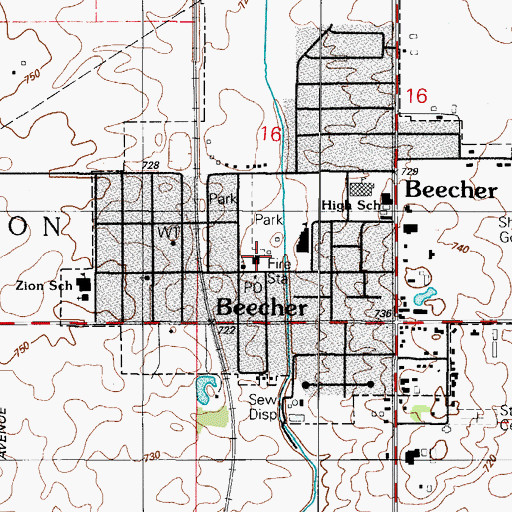 Topographic Map of Beecher Fire Protection District, IL