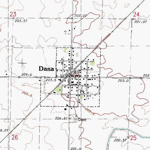Topographic Map of Dana Fire Protection District, IL
