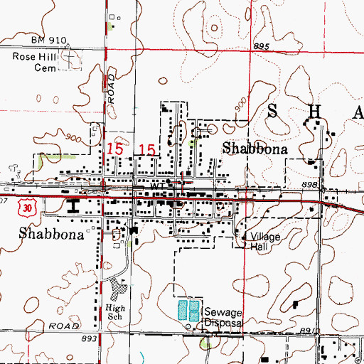 Topographic Map of Shabbona Volunteer Fire Department, IL