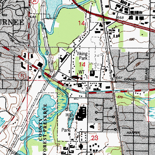 Topographic Map of Gurnee Fire Department Station 1, IL