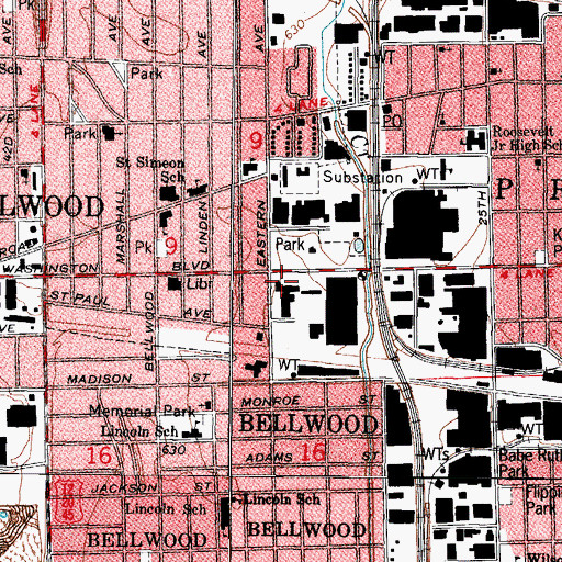 Topographic Map of Village of Bellwood Fire Department, IL