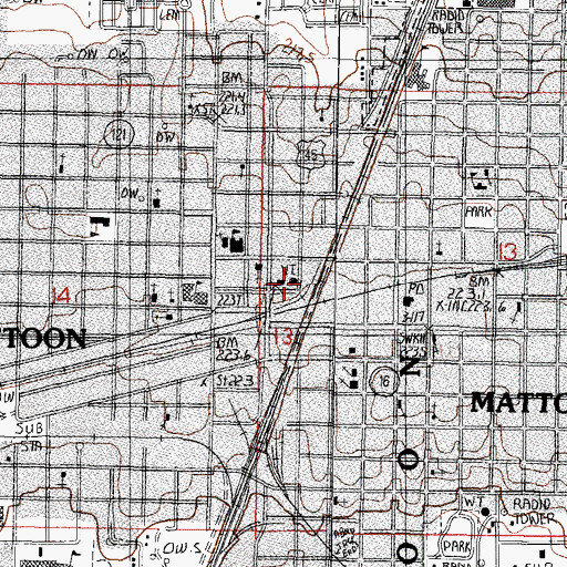 Topographic Map of Mattoon Fire Department Station 1, IL