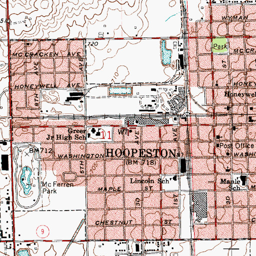 Topographic Map of Hoopeston Volunteer Fire Department, IL