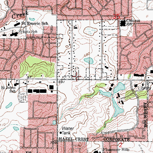 Topographic Map of Homewood Acres Fire Department, IL