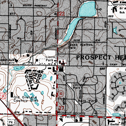 Topographic Map of Prospect Heights Fire District - Station 9 Headquarters, IL