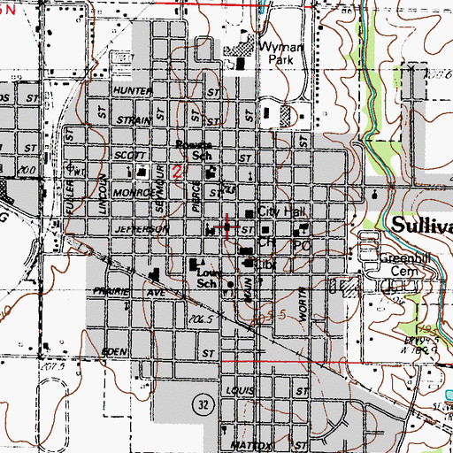 Topographic Map of Sullivan Fire Protection and Ambulance District, IL