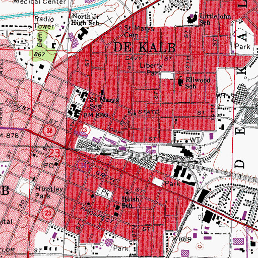 Topographic Map of DeKalb Fire Department Station 1, IL