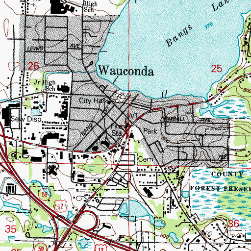 Topographic Map of Wauconda Fire Department Station 1, IL