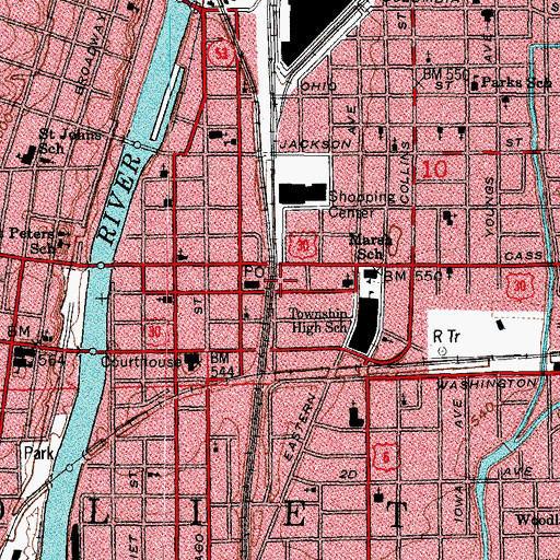 Topographic Map of Joliet Fire Department Station 1, IL