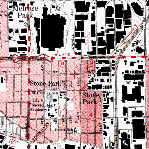 Topographic Map of Stone Park Fire Department, IL