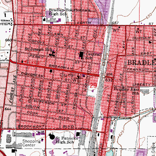 Topographic Map of Bradley Fire Department, IL