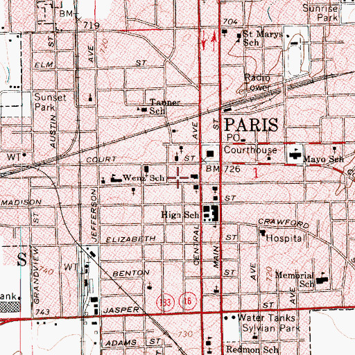 Topographic Map of Paris Fire Department, IL