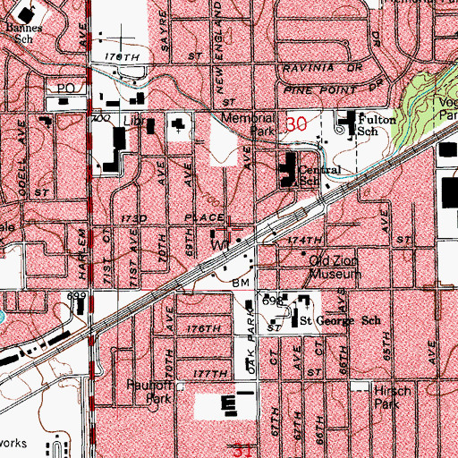 Topographic Map of Tinley Park Fire Department Station 1, IL