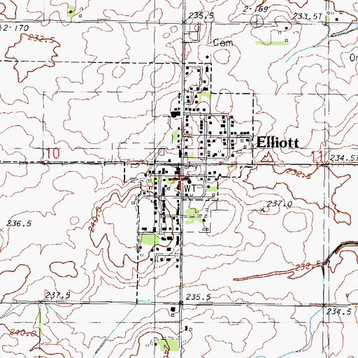 Topographic Map of Elliott Volunteer Fire Department, IL