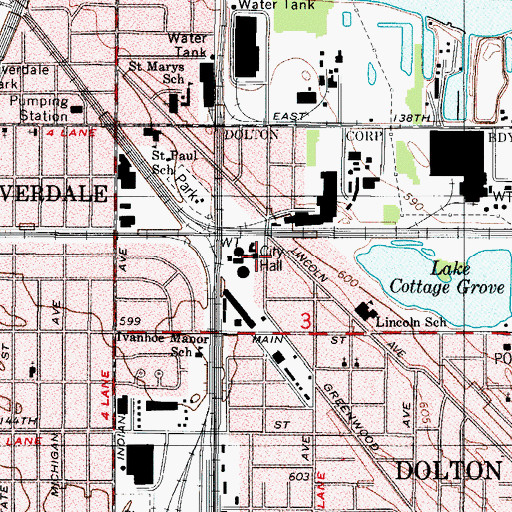 Topographic Map of Dolton Fire Department Station 1, IL