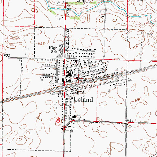 Topographic Map of Leland Fire Protection District Station 1, IL
